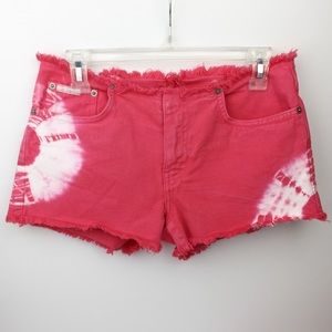 Calvin Klein Fringe Pink Jean Shorts Tie Dye